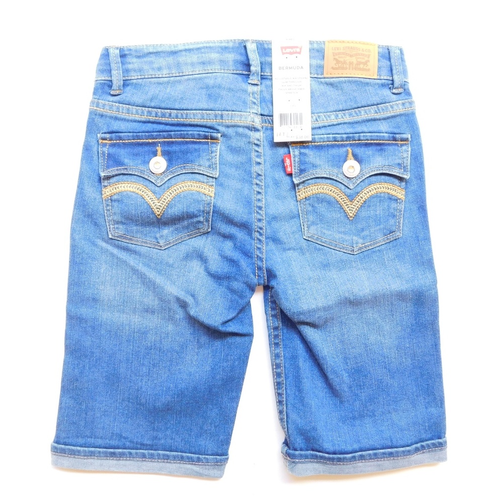 Levi's Girls Distressed Denim Bermuda Jean Shorts Cuffed 8 10 12 NWT - Picture 5 of 7